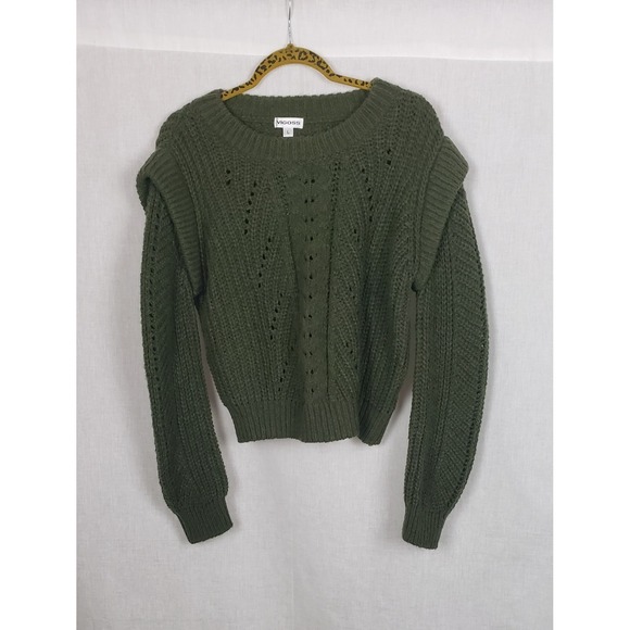 Vigoss Sweaters - Vigoss Olive Green Chunky Open Knit Sweater L Cozy‎ Warm Crop Ruffle Winter